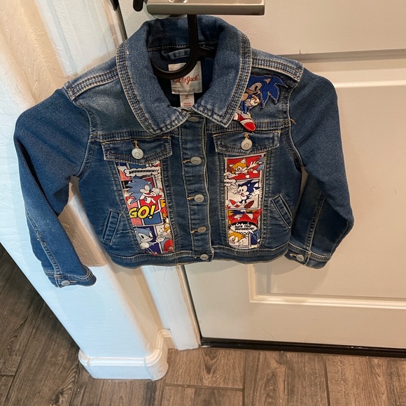 Cat & Jack Blue Jean Jacket with Cartoon Patches - Picture 1 of 6